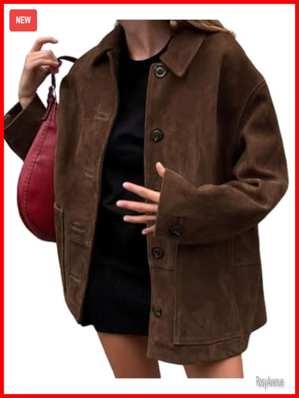 Faux Suede Leather Midi Shacket Button Down Long Coat